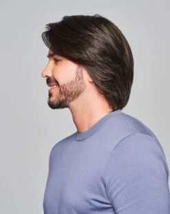 Sharp Men's Wig By HIM | Mono Top | Human Hair Blend -Exquisite Wig Shop HIM Sharp Model2 OutoftheBox Side1
