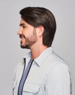 Sharp Men's Wig By HIM | Mono Top | Human Hair Blend -Exquisite Wig Shop HIM Sharp Model2 Styled Side1